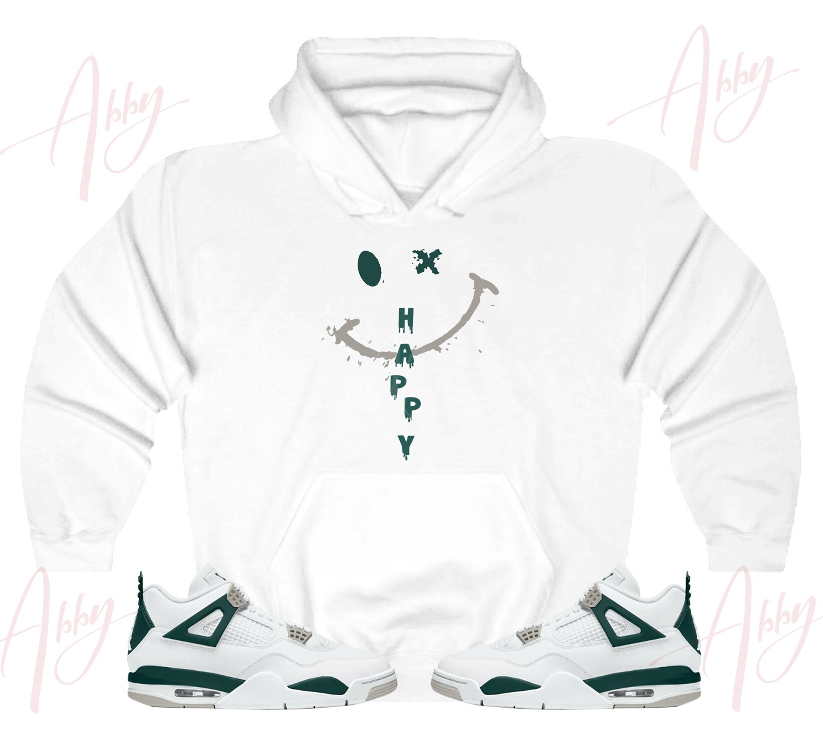 Happy Face Hoodie to Match Jordan 4 Oxidized Green, Retro 4 Oxidized Green Hoodie, Oxidized Green 4s Sneaker Hoodie