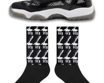 Shoe Dripping Socks to Match Jordan 11 Low Black and White, Retro 11 Low Black and White Socks, 11 Low Black and White Sneaker Socks