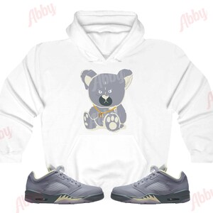 Teddy Bear Hoodie to Match Jordan Retro 5 Indigo Haze, Retro 5 Indigo Haze Hoodie, Indigo Haze Sneaker Hoodie