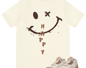 Happy Face Shirt To Match Jordan 3 Palomino/ Orewood Brown Sneaker Tee