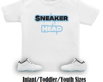 Sneaker Head Air Jordan Retro 11 Low Legend Blue Sneaker Tee, Retro 11 Legend Blue Shirt, Light Blue and White 11s Shirt