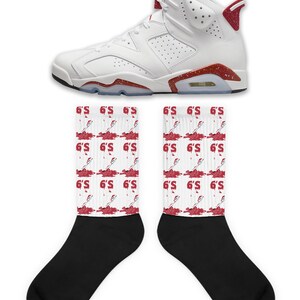 Shoe Dripping Socks to Match Retro 6 Red Oreo, Jordan 6 Red Oreo Socks, Retro 6 Red Oreo Socks