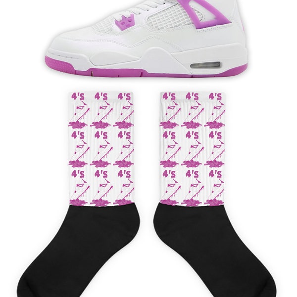 Shoe Dripping Socks to Match Jordan Retro 4 Hyper Violet, Retro 4 Hyper Violet Socks, Hyper Violet 4s Sneaker Socks