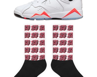 23 Socks to Match Jordan Retro 7 Infrared, Retro7 Infrared Socks, Retro Infrared Sneaker Socks