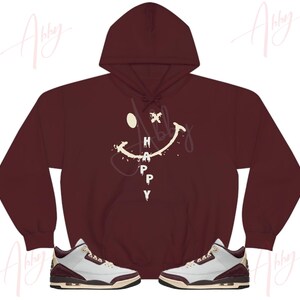 Happy Face Hoodie to match Retro 3 A Ma Maniere Burgundy Crush, Jordan 3 A Ma Maniere Burgundy Crush Hoodie