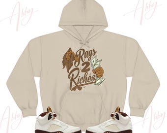 Rags to Riches Hoodie To Match Jordan 5 Golden Ticket, Retro 5 Golden Ticket , 5s Golden Ticket Sneaker Hoodie