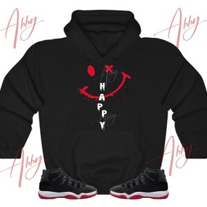 Happy Face Hoodie to Match Jordan 11 Bred Velvet, Retro 11 Bred Velvet Hoodie, Bred Velvet Sneaker Hoodie