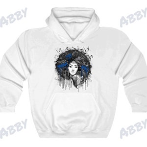 Afro Lady Hoodie to Match Jordan Retro 1 True Blue, Retro 1 True Blue Hoodie, True Blue Sneaker Hoodie