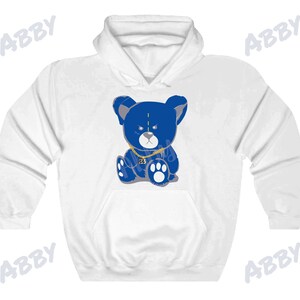 Teddy Bear Hoodie to Match Jordan Retro 1 True Blue, Retro 1 True Blue Hoodie, True Blue Sneaker Hoodie