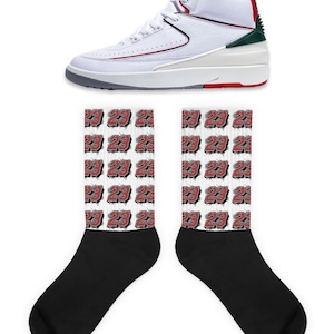 23 Socks to Match Jordan 2 Fire Red Grey Cement, Retro 2 Fire Red Grey Cement Socks, 2 Fire Red Grey Cement Sneaker Socks