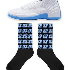23 Socks to Match Jordan 12 White and University Blue Melo, Retro 12 White and University Blue Melo