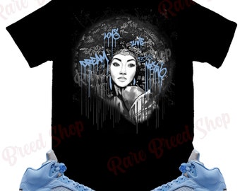 Afro Lady Shirt to Match Jordan Retro 5 UNC, Retro 5 UNC Shirt, Retro UNC Sneaker Tee