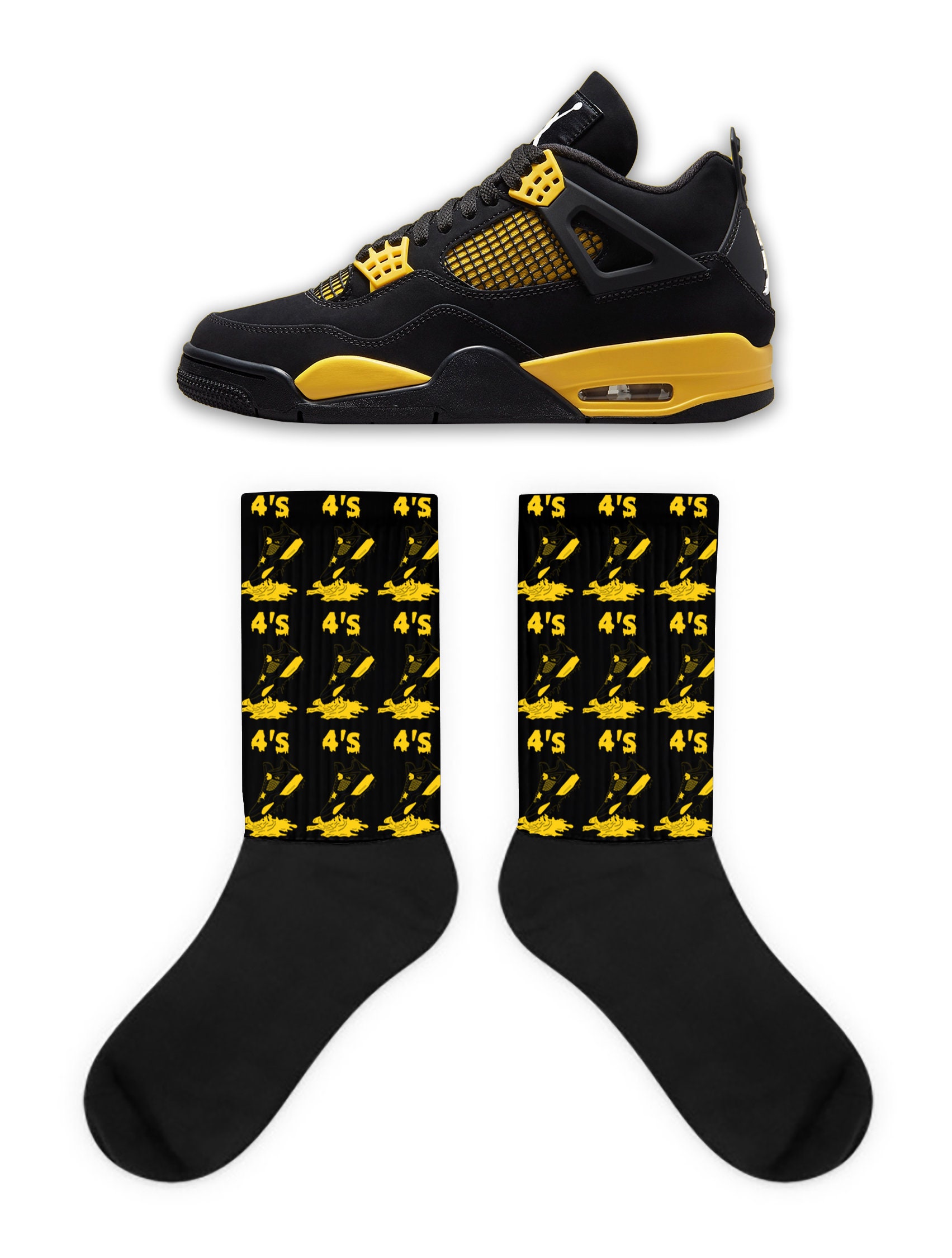 Shoe Dripping Socks to Match Jordan Retro 4 Thunder Jordan Retro 4 Thunder Socks Jordan Retro 4 Thunder Sneaker Socks Etsy