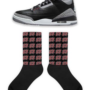 23 Socks to Match Jordan 3 Black Cement, Retro 3 Black Cement Socks, Black Cement Sneaker Socks
