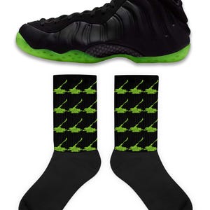Shoe Dripping Socks to Match Black Volt Foamposites, Foamposite Black Volt Socks, Black Volt Foam Socks