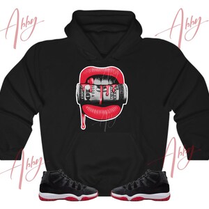 Dollar Bite Hoodie to Match Jordan 11 Bred Velvet, Retro 11 Bred Velvet Hoodie, Bred Velvet Sneaker Hoodie