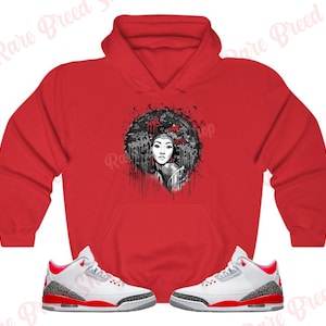 Afro Hoodie to Match Jordan Retro 3 Fire Red, Retro 3 Fire Red Hoodie, Jordan 3 Fire Red Sneaker Hoodie