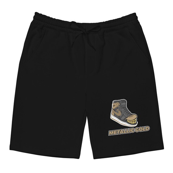 Men s Fleece Shorts Shoe Smiling to Match Jordan 1 Metallic Gold Etsy UK