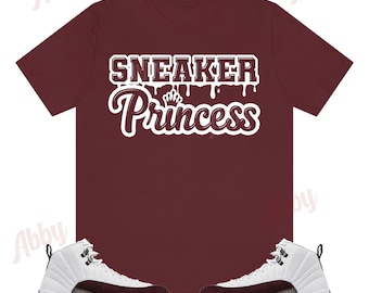 Camisa Sneaker Princess para combinar con Jordan Retro 12 Crush en blanco y burdeos, A Ma Maniere Jordan 12, camisa blanca y burdeos 12s