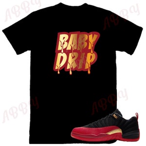Drip Air Jordan Retro 12 Low SE Super Bowl Sneaker Tee, Retro 2 Low Red and Black Shirt, Red Black and Gold Retro Tee