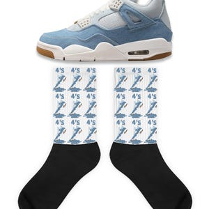 Shoe Dripping Socks to Match Jordan 4 Worn Blue, Retro 4 Worn Blue Socks, Worn Blue 4s Sneaker Socks