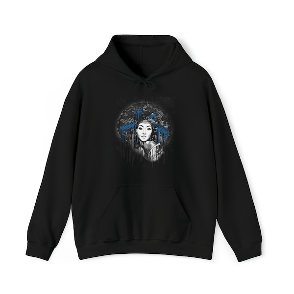 Afro Lady Hoodie to Match Jordan Retro 1 Dark Marina Blue, Retro 1 Dark Marina Blue Hoodie, Dark Marina Blue Sneaker Hoodie