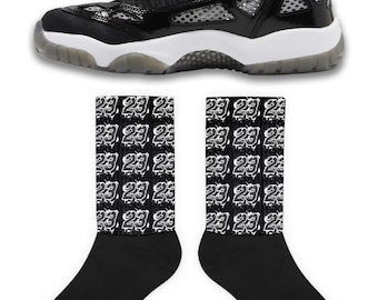 23 Socks to Match Jordan 11 Low Black and White, Retro 11 Low Black and White Socks, 11 Low Black and White Sneaker Socks