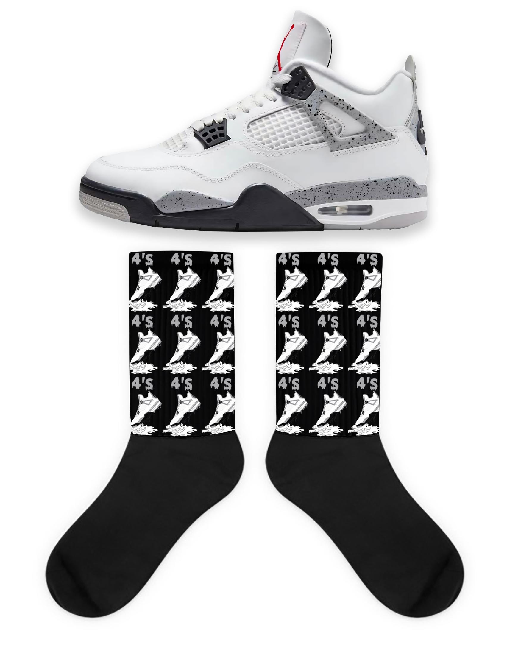 Shoe Dripping Socks to Match Jordan 4 White Cement, Retro 4 White Cement Socks, White Cement 4s Sneaker Socks