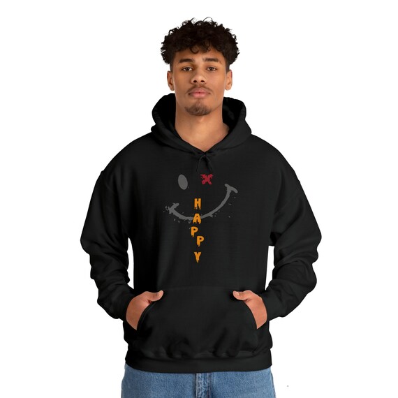 Black and orange be happy hoodie outlet