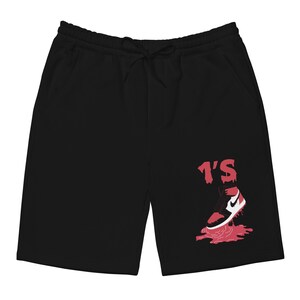 Pantaloncini che gocciolano dalle scarpe, abbinati alle Jordan 1 Ruby, pantaloncini Retro 1 Ruby, pantaloncini da ginnastica Ruby 1s