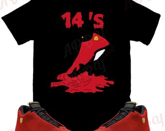 Shoe Dripping Shirt to Match Jordan 14 Challenge Red, Retro 14 Challenge Red Shirt, Challenge Red 14s Sneaker Tee