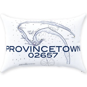 PROVINCETOWN 14x20 Decoratief Kussen, nautische kaart blauw op wit met effen blauwe rug, 100% katoen met ritskoffer