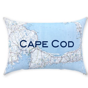 CAPE COD 14x20 dekorative Kissen, Karte blau auf weiß mit massivem blauen Rücken, 100 % Baumwolle mit Reißverschluss-Etui