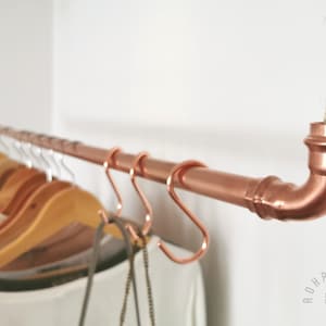 Copper clothes rail / wardrobe with rope, hanging - copper hanging rail with rope, industrial design