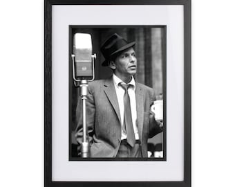 Vintage Frank Sinatra Singing Photograph: Black and White Fine Art Print of Hollywood Legend