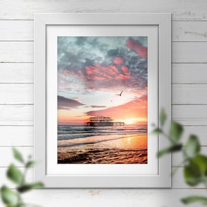 Brighton West Pier Sunset Photography: Dramatic Sky Beach Wall Art Print, Abandoned Landmark