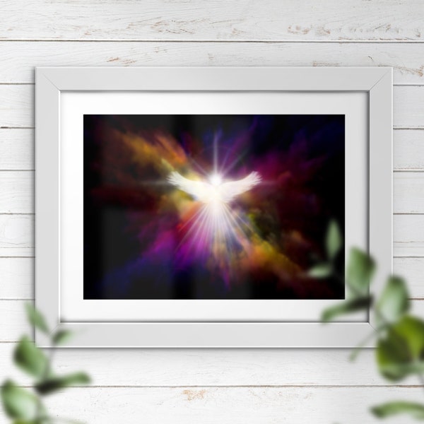 Guardian Angel Art Print, Explosion of Multicolour Light, Guardian Angel Silhouette, colourful spiritual art print, spiritual gift