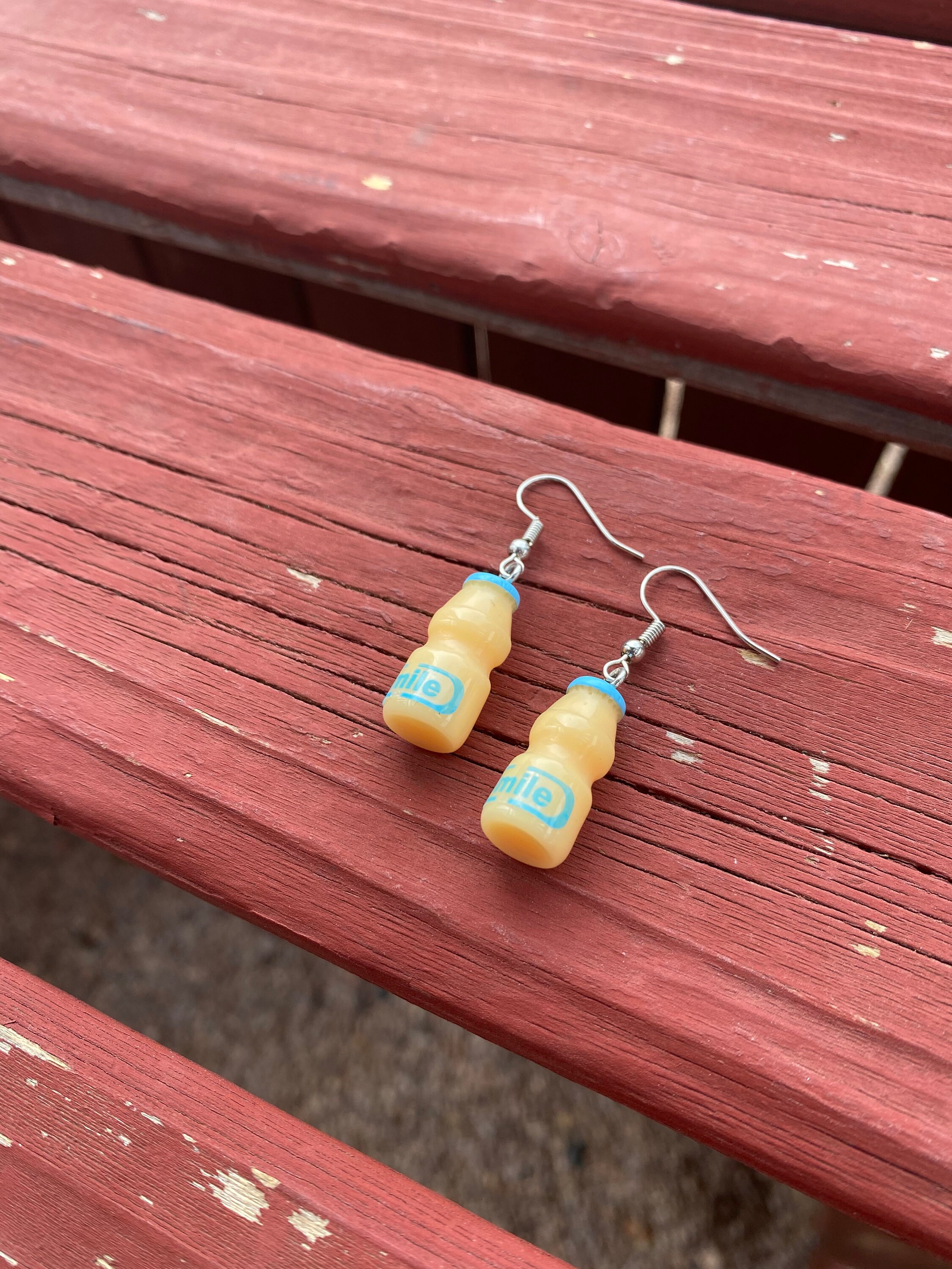 Juice Earrings Dangle Earrings Orange Juice Bottle Etsy