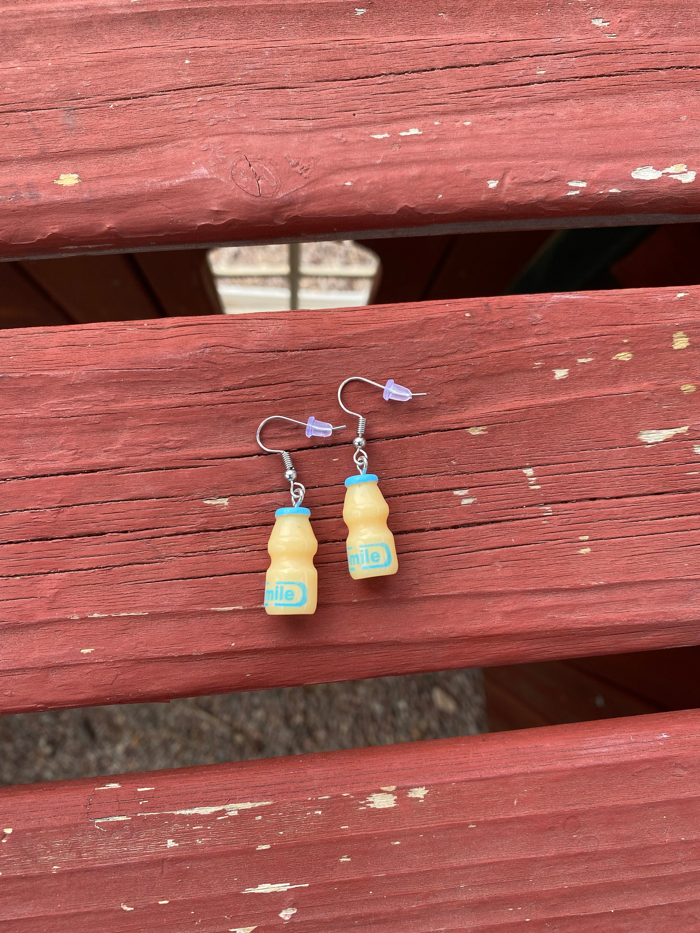 Juice Earrings Dangle Earrings Orange Juice Bottle Etsy
