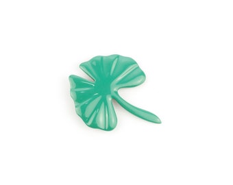 Broche ginkgo laquée vert émeraude