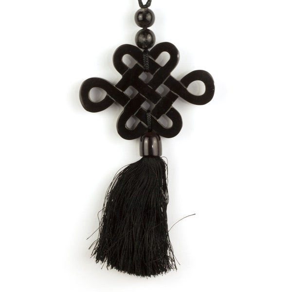 Pendentif longévité tibétain et breloque en corne noire unie