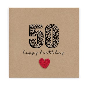 50 Geburtstagskarte, einfache Geburtstagskarte, jedes Alter, Mann, Frau, bester Freund, Freundin, Schwester, 50.Geburtstagskarte, Leopardenmuster-50.Karte