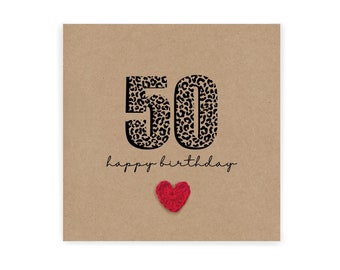 50 Birthday Card, Simple Birthday Card, Any Age, Husband, Wife, Best Friend, Girlfriend, Sister, 50th Birthday Card, Leopard Print 50th Card