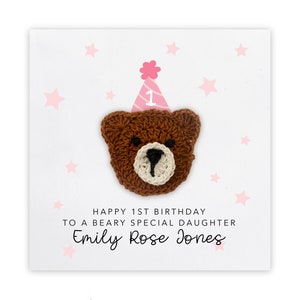 Carte personnalisée premier anniversaire fille, carte d'anniversaire bébé fille, carte 1er anniversaire pour fille, petite-fille, carte d'anniversaire, ours
