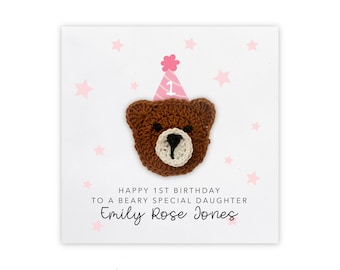 Biglietto di auguri personalizzato per il primo compleanno di una bambina, biglietto di auguri per il primo compleanno di una bambina, biglietto di auguri per il primo compleanno di una figlia, nipote, biglietto di auguri per il primo compleanno, orso