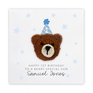 Tarjeta de primer cumpleaños personalizada para niña, tarjeta de cumpleaños para niño, tarjeta de 1er cumpleaños para hijo, tarjeta de cumpleaños, oso, hijo
