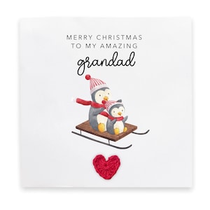 Carte de Noël pingouin en grand-père, 1ère carte de Noël avec arbre de Noël, carte de Noël simple, carte de Noël bien pensée