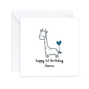 Carte personnalisée de joyeux 1er anniversaire pour bébé garçon - Carte d’anniversaire animal girafe pour carte de premier anniversaire pour lui - Envoyer au destinataire