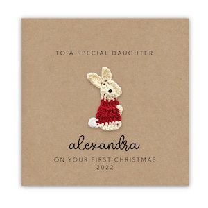 Cartão de Natal personalizado, primeiro cartão de Natal, primeiro cartão de Natal da filha, primeiro cartão de Natal da filha, Natal da filha, coelho