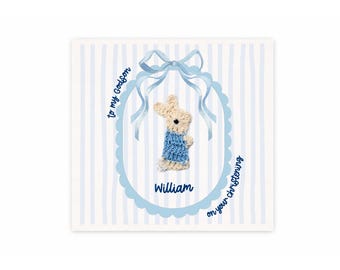 Christening Card Personalised Baptism Card, Baptism Card For Niece, Godson Baptism Card, Christening, Rabbit, Grandson, Son